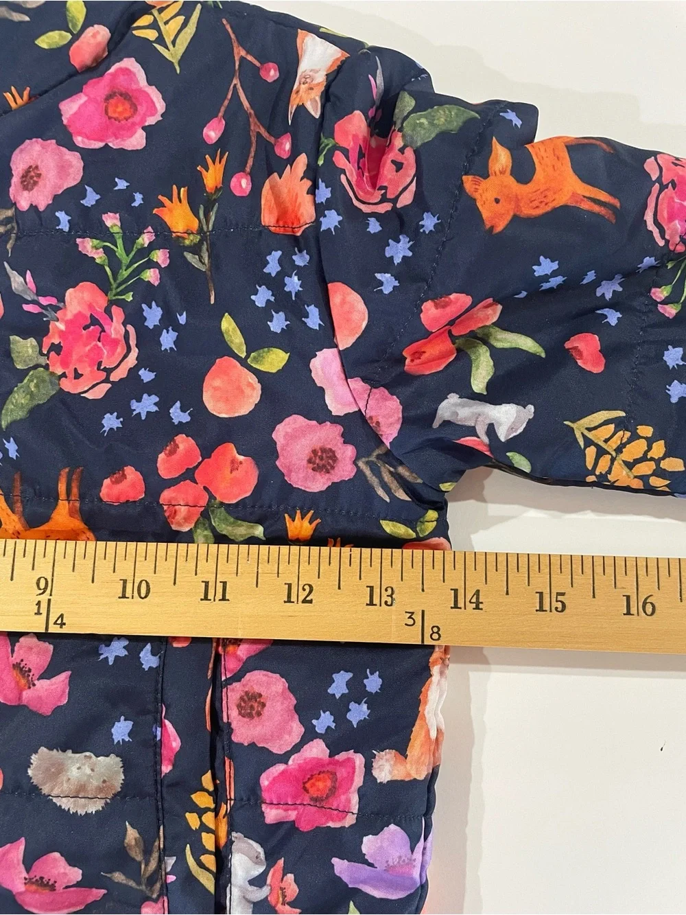 Girls 2T Floral & Fox Navy Zip Puffer Jacket with Lavender Lining